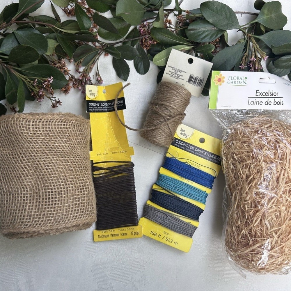 Rustic Craft Bundle Twine Cord Burlap Ribbon Hemp Cord & Waxed Cotton Cord Set