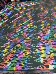 Multicolor Fire Print Foil Metallic Flames Spandex Fabric By The Yard Stretch
