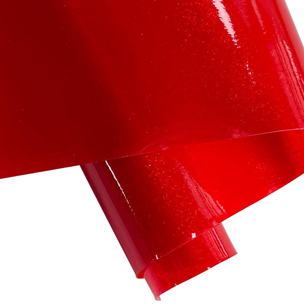 Red Transparent Glitter Vinyl Roll 0.7mm Clear PVC Jelly Fabric 12×48 Inch