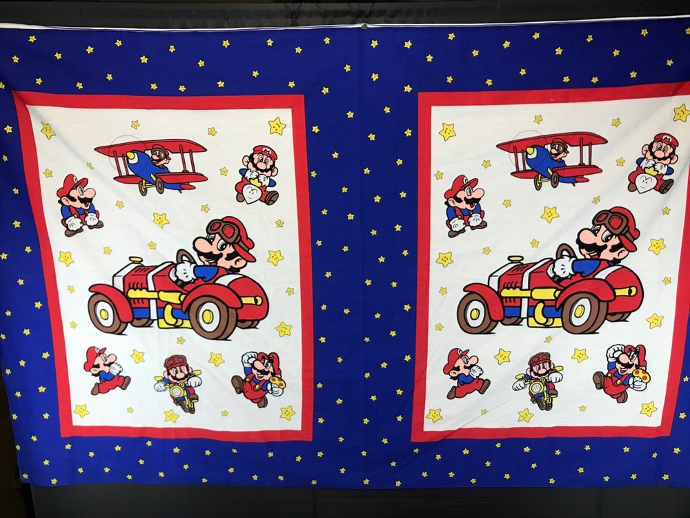 Vintage Nintendo SUPER MARIO BROS Cotton FABRIC PANEL 70″ x 45″ New Unused