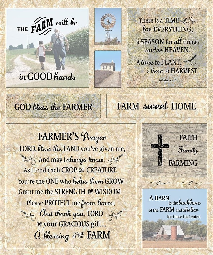 36″ X 44″ Panel Tonga Farm Sweet Home Farmers Prayer Wheat Cotton Fabric D363.56