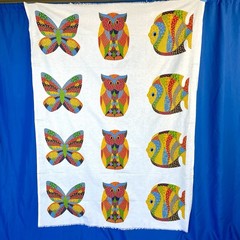 Vintage Patchwork Animal Fabric Panel 70s 80s Owl Fish Butterfly Printworks 1981