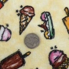 Vtg Ice Cream Flannel Fabric Leslie Beck Iceacream Springs Global 1yd + 10″ x 42