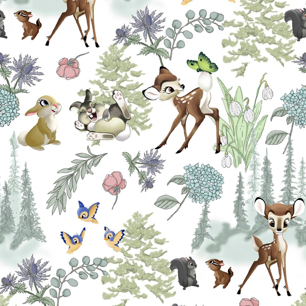 BTY Disney Bambi & Friends Scenic Cotton Fabric By The Yard