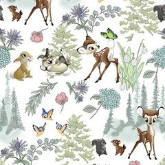 BTY Disney Bambi & Friends Scenic Cotton Fabric By The Yard