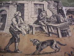 French Country Toile Fabric Lot of 3 Matching Pieces Pastoral Scene Upholstery