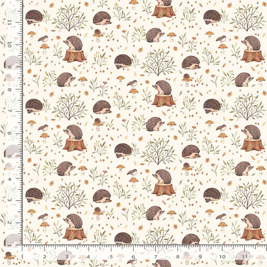Animal Fabric | Hedgehog Forest Leaf Allover Cream | Dear Stella Yard