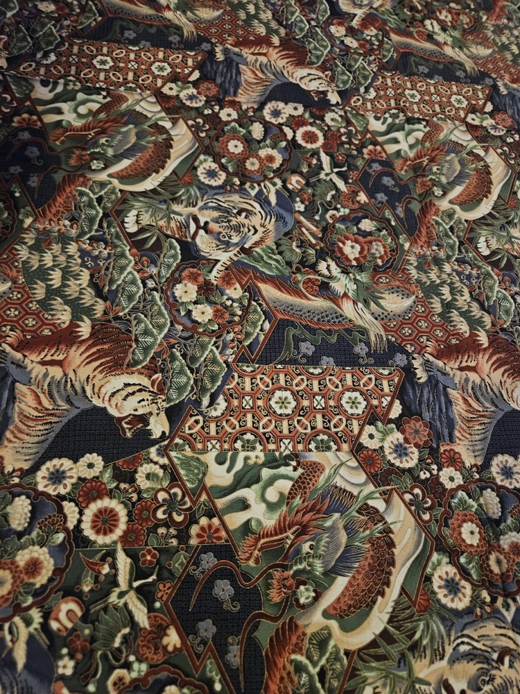 Hoffman Kimono Collection Fabric 55 X 43 Inches Tigers Dragon Orientiental