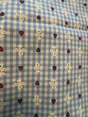 Vintage Flocked Fabric Blue and White Checked Flocked Daisies Hearts 6.28 Yards