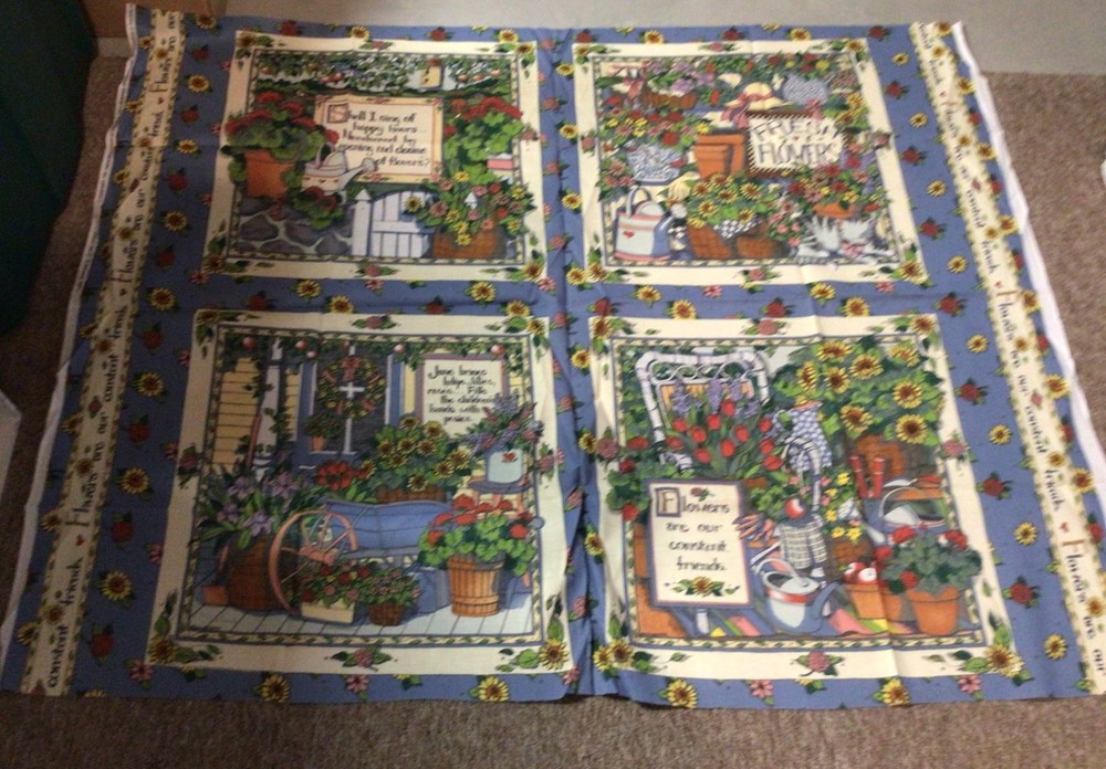 Susan Winget Fabric Vintage 1994 Flowers New – 4 Panels