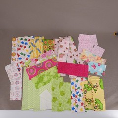 2+ lbs Cotton Flannel Fabric Scrap Destash Lot Squares Strips Cutouts Sewn Pcs