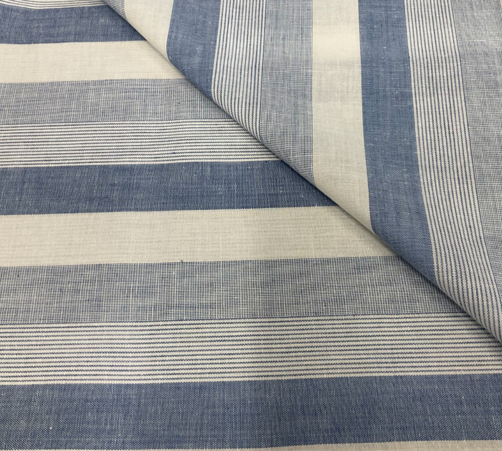 BLUE & WHITE STRIPE WEAVE COTTON– 1 3/8 YARDS