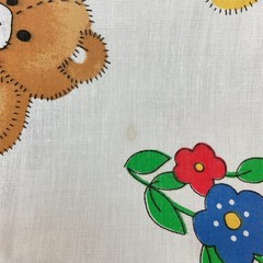 Vintage Teddy Bear Duck Flowers Novelty Print Nursery Fabric 55″ L x 45″ W