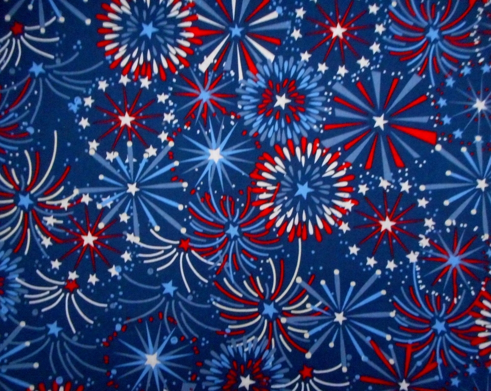 Patriotic Fabric 1 Yard Red White Blue Fireworks on Navy 4th of July Cotton Vtg