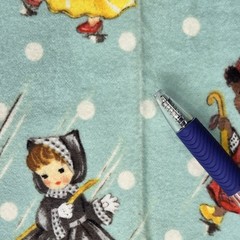 “Sweet Rain” Michael Miller Retro Girls Umbrellas Polka Dots Flannel Fabric BTY