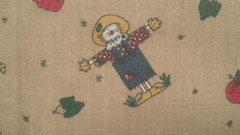 Fabric Red Rooster Fall Scarecrow Orange Pumpkins on Tan Background $1.75