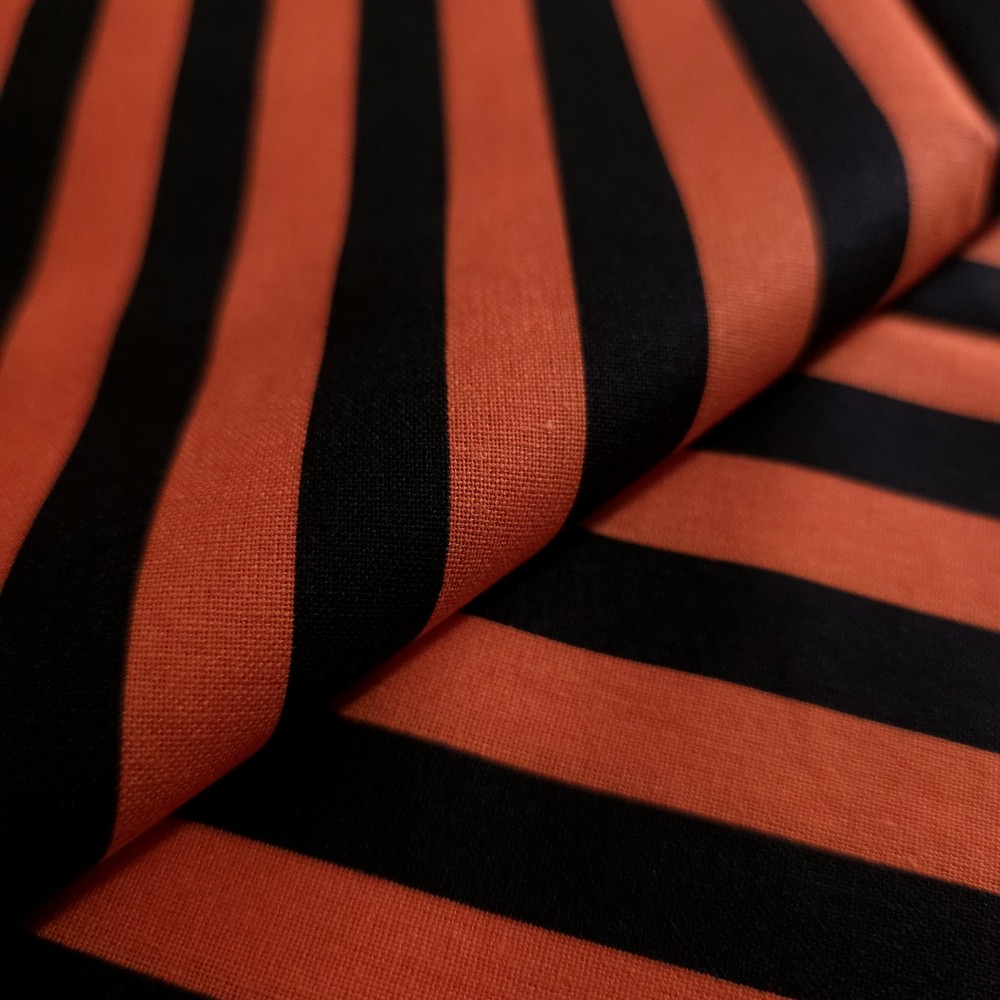 Halloween Orange Black Stripe Cotton Fabric 44″x36″ Precut Yard 1/2″ Stripe