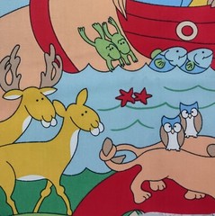 2/3 yd Vtg 1987 House ‘N Home Fabrics Noah’s Ark Animals Cotton Duck Canvas