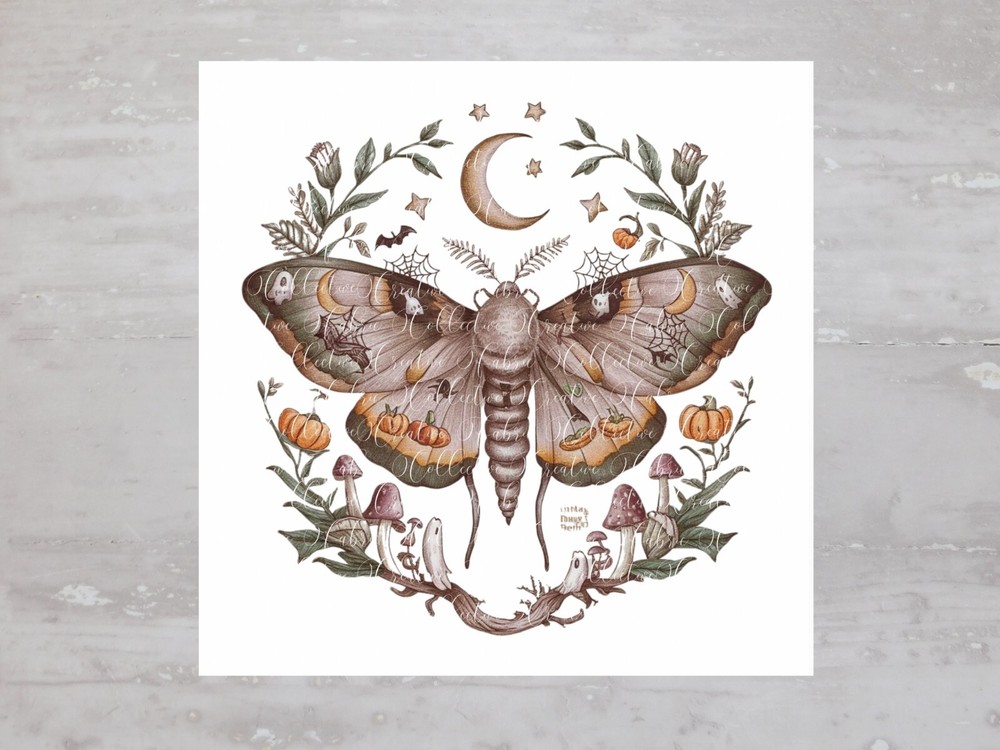 Boho Earth Colors Crescent Moon Moth Fabric Panel Craft Sewing Fabric Block A255