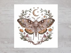 Boho Earth Colors Crescent Moon Moth Fabric Panel Craft Sewing Fabric Block A255