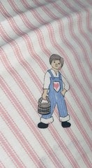 VTG Novelty Faux Pink Ticking w/ Tossed Country Rag Dolls Children BTHY