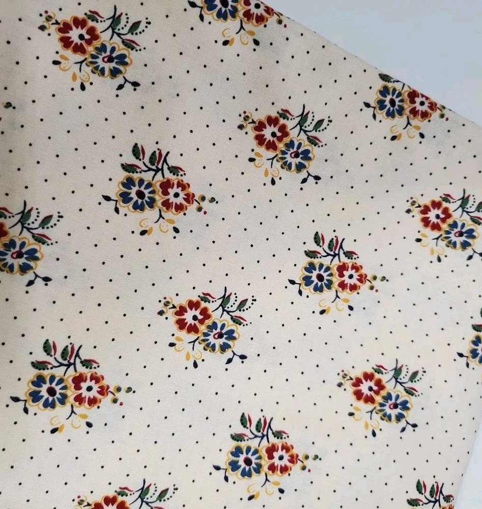 American Jane Fabric AL A Carte Floral Cream Polka Dot Sew Quilt OOP FAT QUARTER