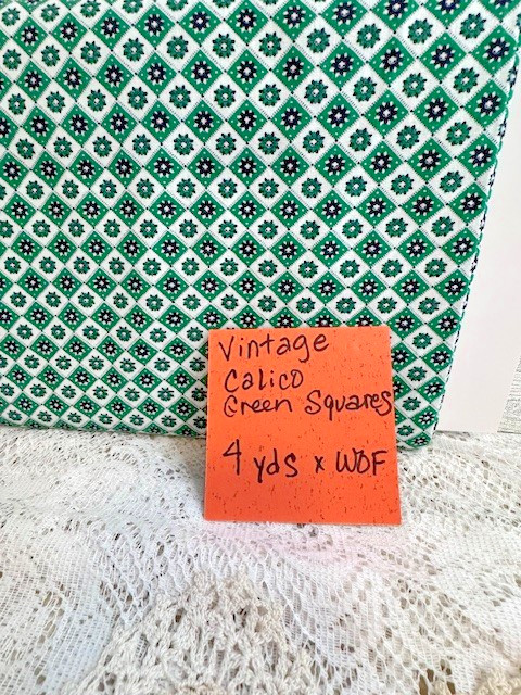 Vintage Green Cotton Quilting Fabric with Black and White Pattern 4 Yards x WOF
