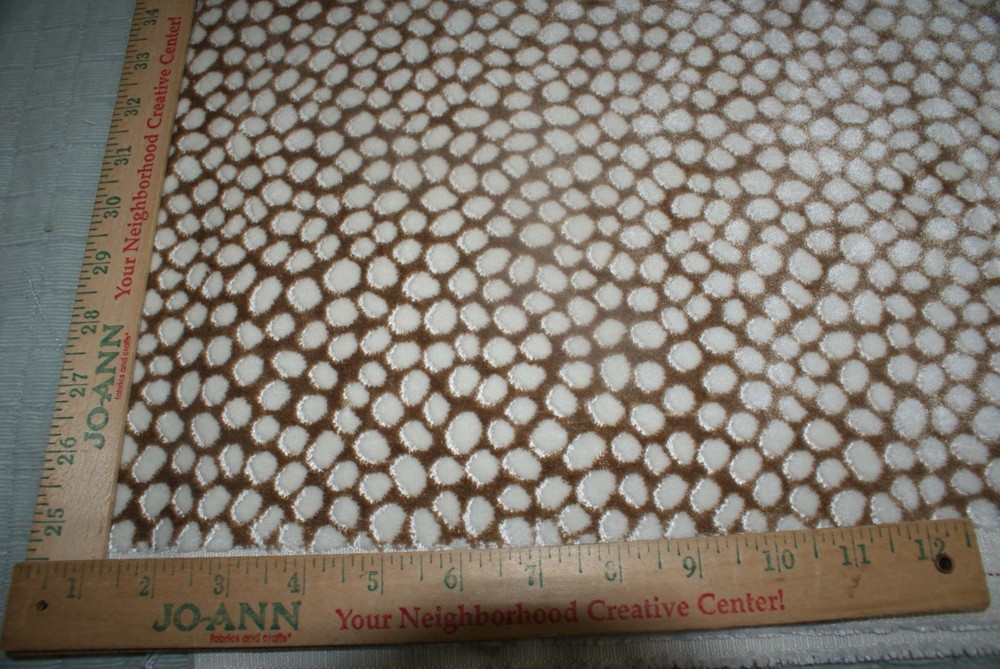 Tan Brown White Dots Cut Velvet Home Decor Fabric Upholstery 22″ x 58W Fast Ship