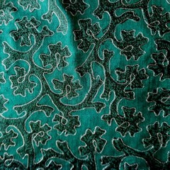 Deep Emerald Green Embroidered Raw Silk Suiting Edged w/ Metallic Gold
