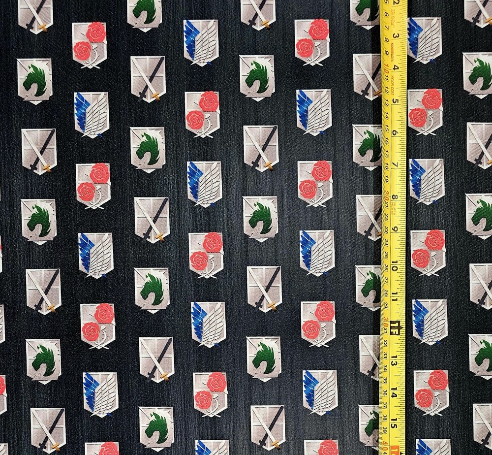 ATTACK ON TITAN ANIME EMBLEMS BLACK 1 YARD FABRIC ( 36″ X 58″ ) BRAND NEW