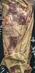 Vtg 4.75 Yd REVERSIBLE FLORAL Bronze Brown Red Patchwork UPHOLSTERY FABRIC Lace