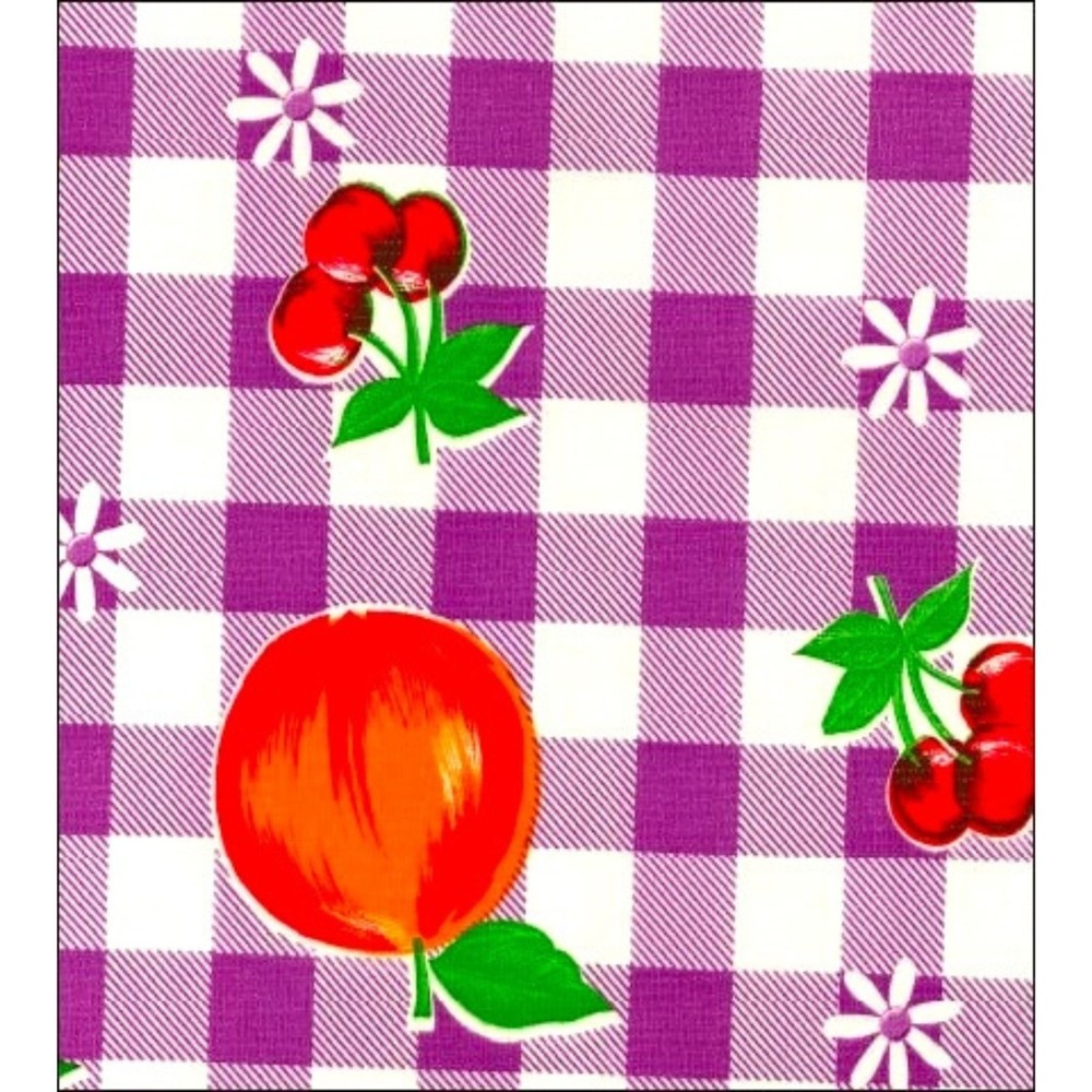 Gingham and Fruit Purple Oilcloth Fabric By The Roll (12 Yards)