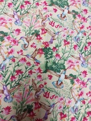 2 Yards Rare Vintage Faye Burgos for Marcus Brothers Textiles Hummingbird Floral