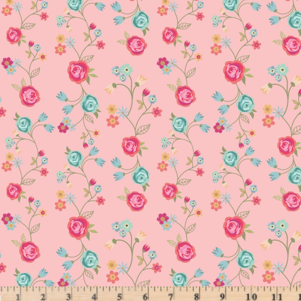 Calico Cowgirls Floral Vines Pink Fabric Poppie Cotton By Half Yard Cont Cut