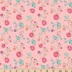 Calico Cowgirls Floral Vines Pink Fabric Poppie Cotton By Half Yard Cont Cut