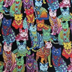 Colorful Happy Patten Floral Cats Hi Fashion 2 Yards