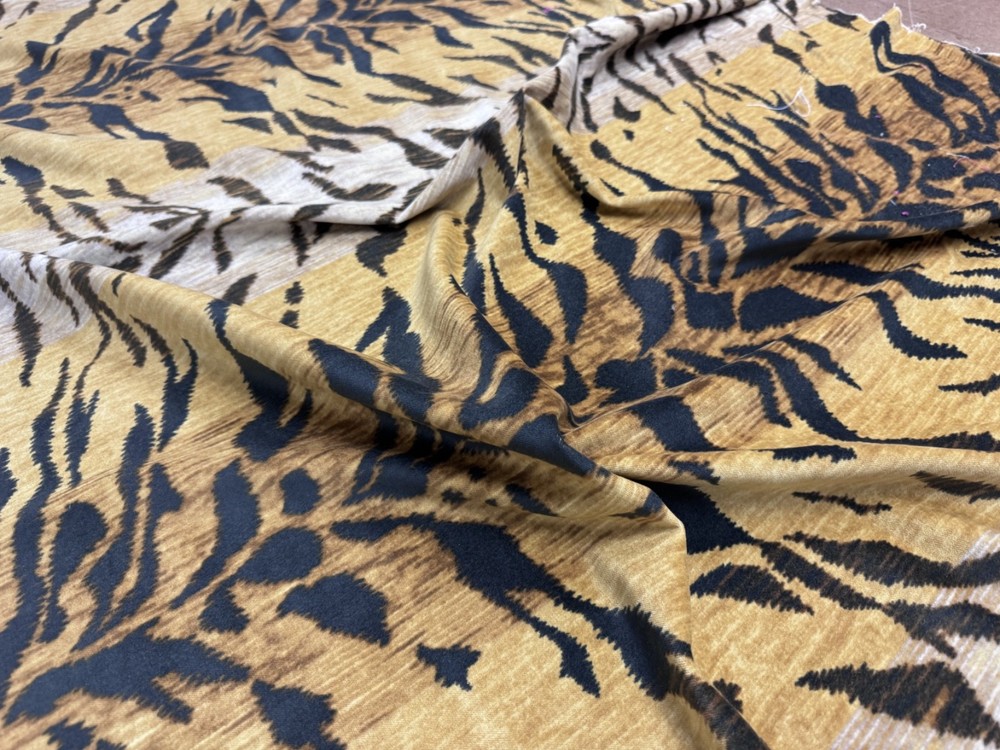 Braemore Tiger Velvet Upholstery Fabric Gold Black Animal Print 2 Yards