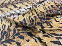 Braemore Tiger Velvet Upholstery Fabric Gold Black Animal Print 2 Yards