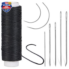 Ftyiwu Waxed Thread, Upholstery Needle and Thread 32 32Yard, Original Black