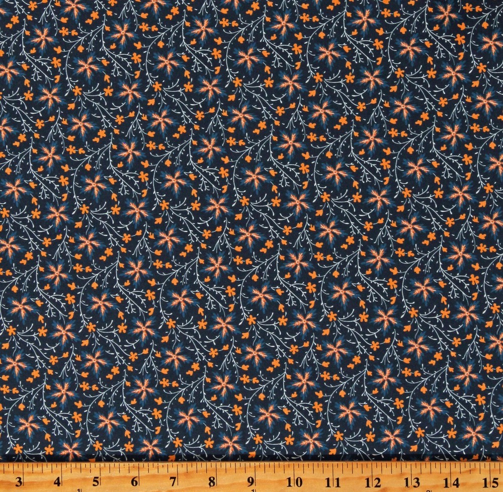 Cotton Circa: Sharp Cheddar Bloom Burst Indigo Fabric Print by the Yard D182.30