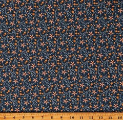 Cotton Circa: Sharp Cheddar Bloom Burst Indigo Fabric Print by the Yard D182.30