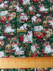 Peter Pan Fabric/white kitties welcome Christmas print cottonfabric 1 yd 18″x45″