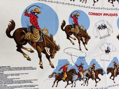 Western Cowboy RODEO Applique Cotton Fabric Panel BRONCO BUSTIN Horses Sew Quilt