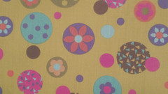 Fabric Benartex “Circles” of Aqua Raspberry Olive Orange Pink on Lime $4.25