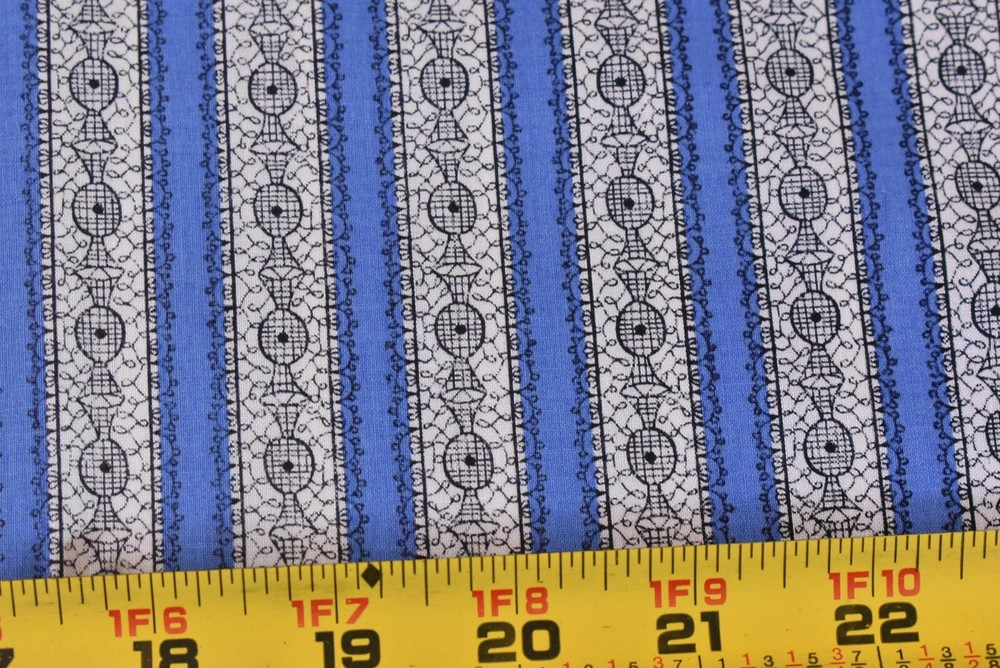 20″ Long x 35″ Wide, Vintage 1940’s-60’s, Blue Black White Striped Cotton, N6086