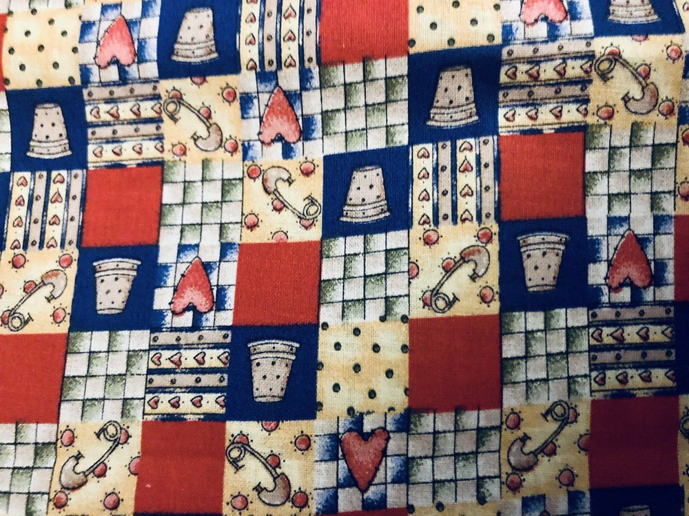 VTG Sewing Theme Cheater Quilt Thimbles Hearts Dianna Marcum 4 Marcus Bros BTFQ