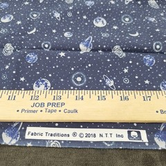 Planets and Stars Navy and Silver Moons 100% Cotton Fabric 44 x 26 in