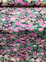 FUCHSIA PINK GOLD Floral Brocade Fabric Sold By The Yard Green Leaves For Dress