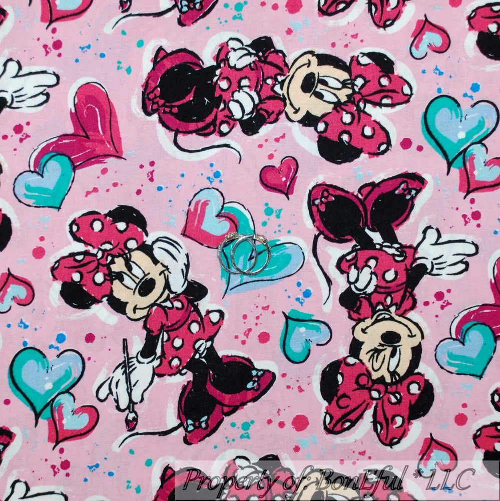BonEful Fabric FQ Cotton Quilt Pink White Heart Disney Minnie Mouse Dress Girl L