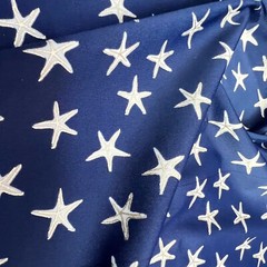 Silver Starfish Navy Blue Print Spandex Stretch Fabric 60″ wide Swimsuit By Yard